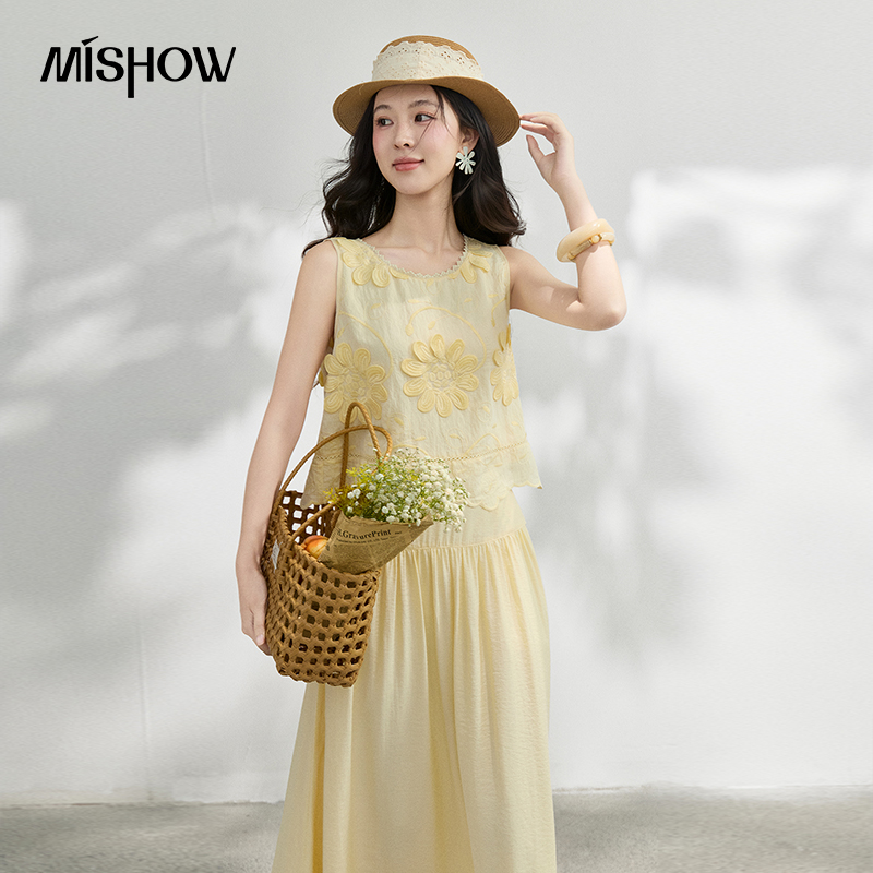 Midi Skirt Floral - MISHOW Francuski Zestaw: Bluzka z Kwiatowym
