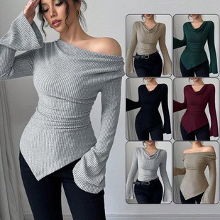 Blouse Off Shoulder - Damska bluzka z długim rękawem, jednolita,