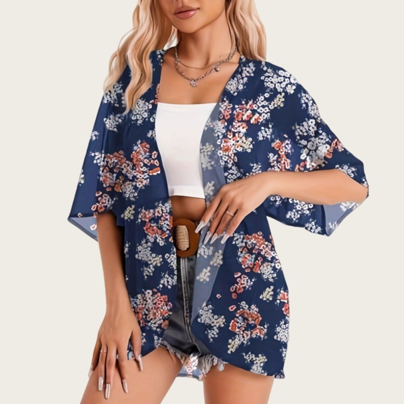 Kimono Sheer Floral - Strój Kąpielowy Damski 2025 Kimono Kardigan
