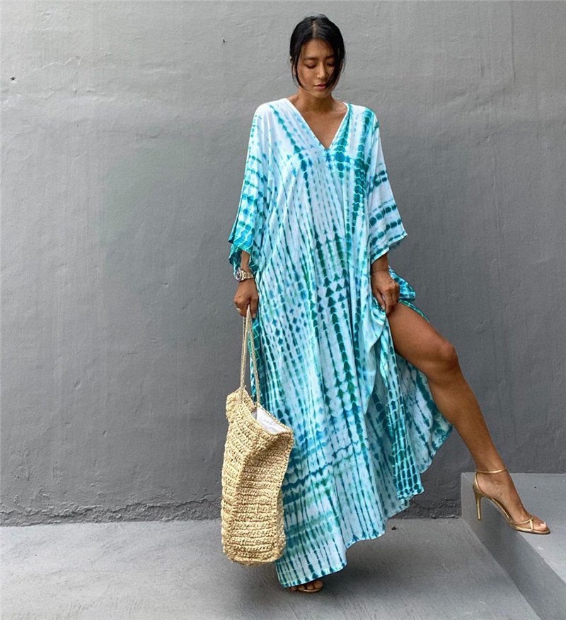 Cover Up Kaftan - Damska odzież plażowa plus size, długie