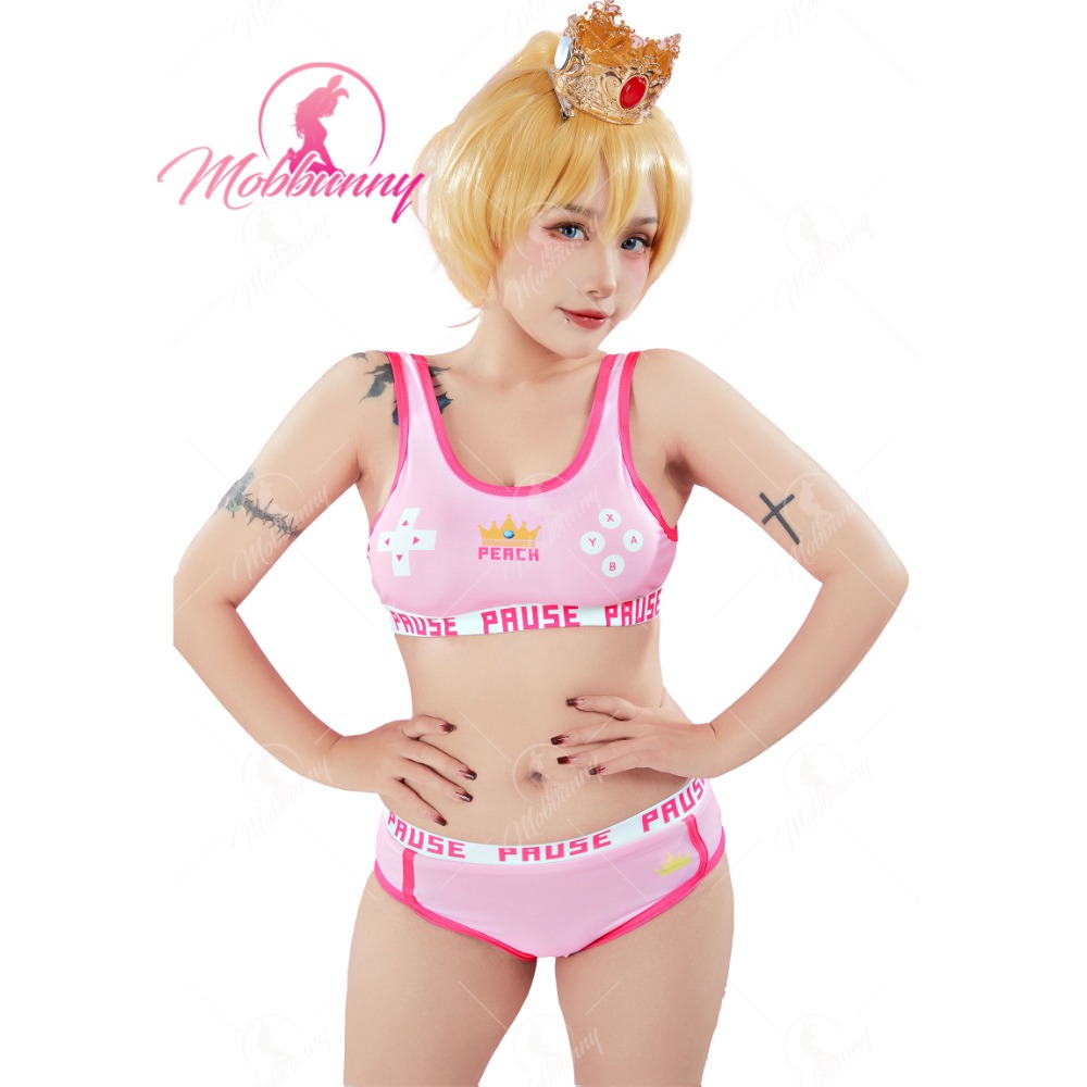 Bralette Triangle Set - MOBBUNNY brzoskwiniowy podkoszulek sportowy i krótkie