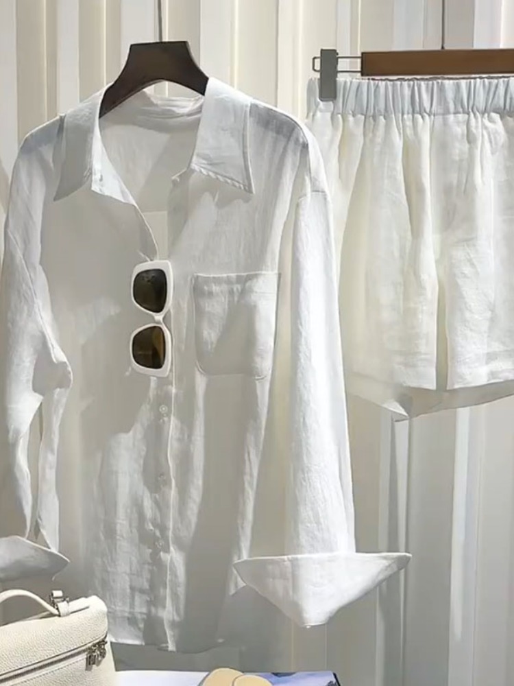 Linen Pant Wide - Letni damski lniany komplet: luźna koszula