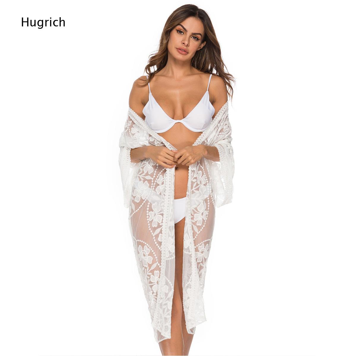 Kimono Sheer Floral - Biały, koronkowy kimono z kwiatowym haftem,