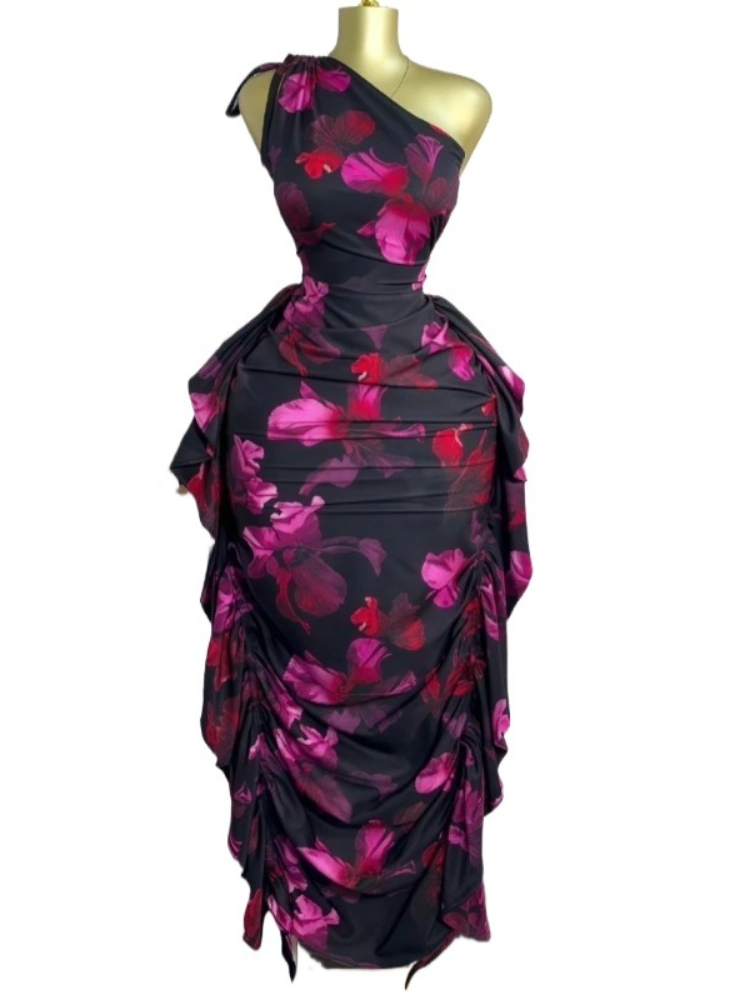 Midi Skirt Floral - Damska Sukienka Midi Maxi Długa Bodycon