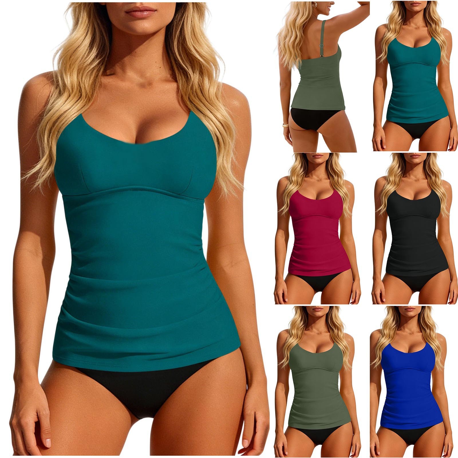 Swimsuit Bikini Ruched - Damski tankini 2026, turkusowy, z dekoltem