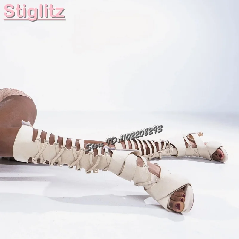 Sandal Strappy Heeled - Retro Sandały Rzymianki z Krzyżowym Wiązaniem,