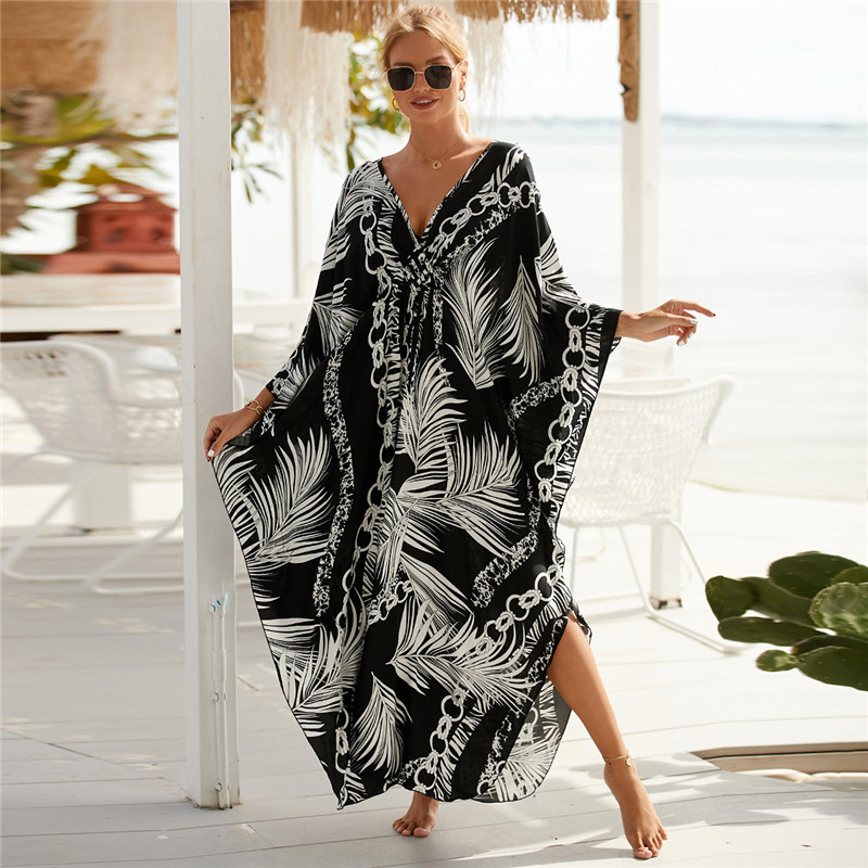 Cover Up Kaftan - Damska sukienka plażowa Plus Size Animal