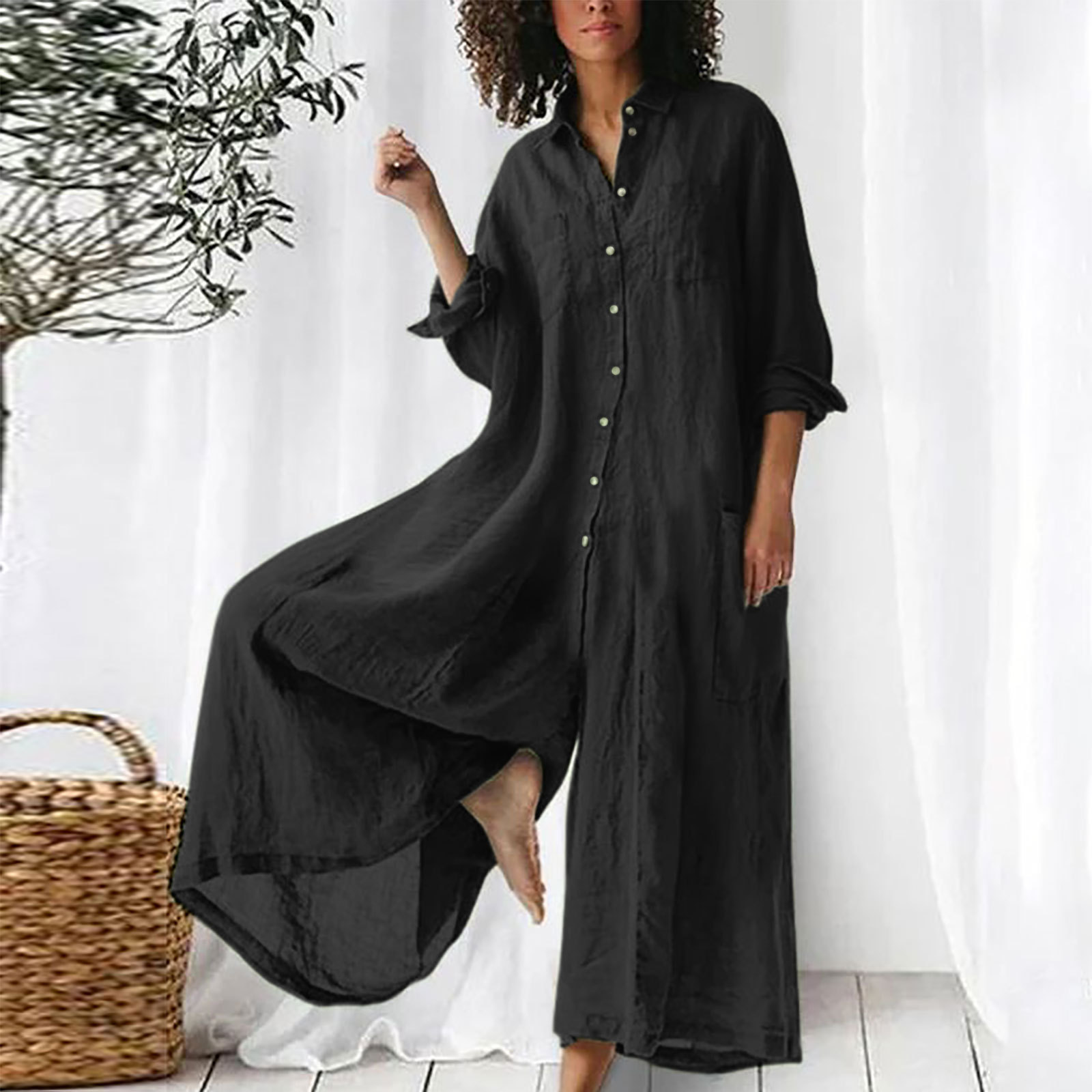 Jumpsuit Linen Relaxed - Damski kombinezon na co dzień z