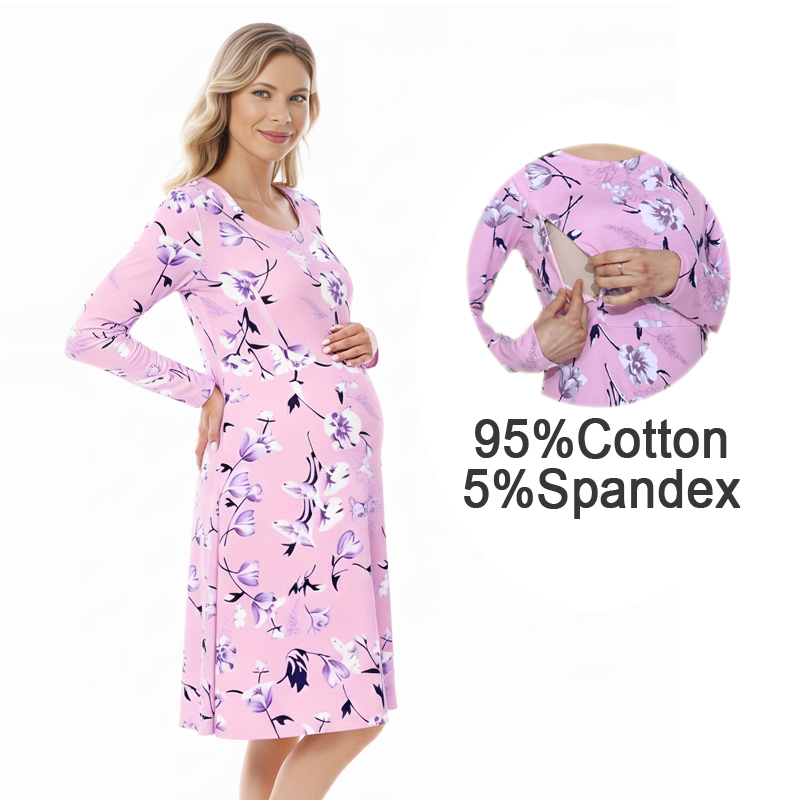 Midi Skirt Floral - Kwiatowa sukienka ciążowa do karmienia, okrągły