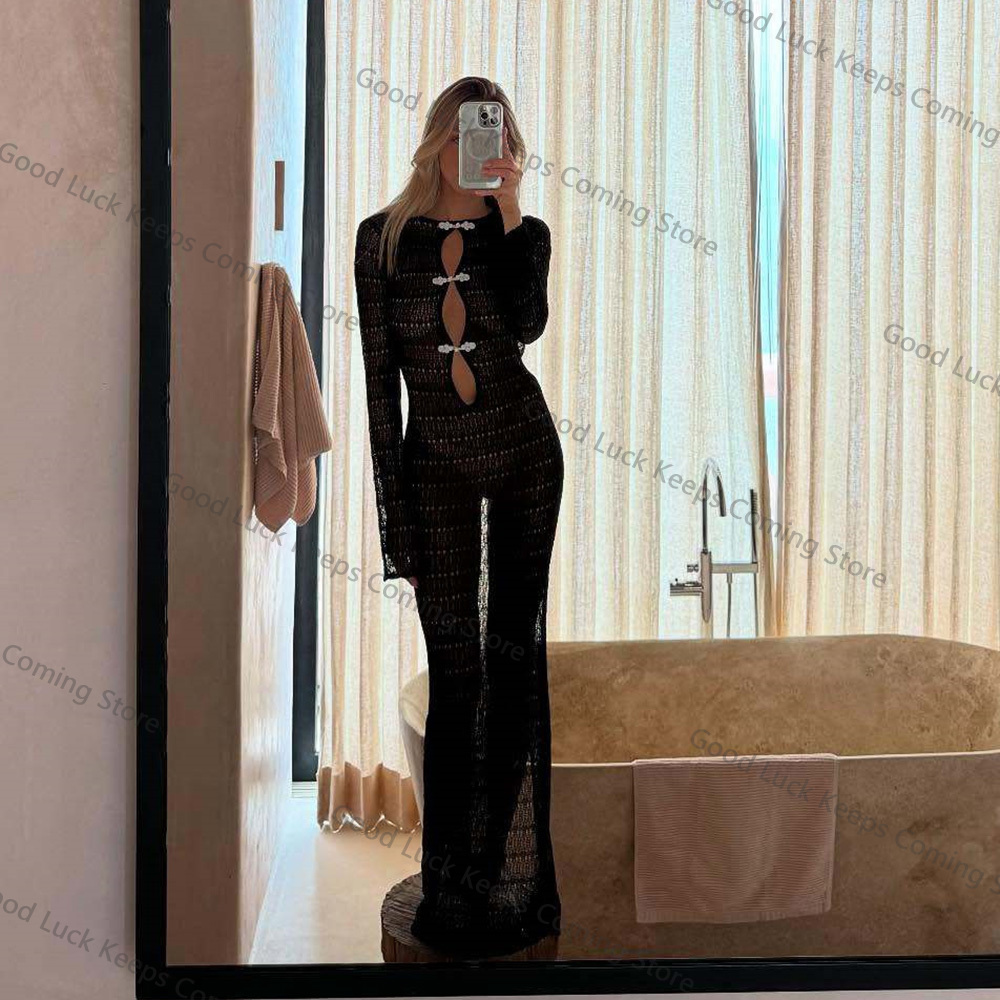 Cover Up Kaftan - Sukienka dziergana bez pleców na lato