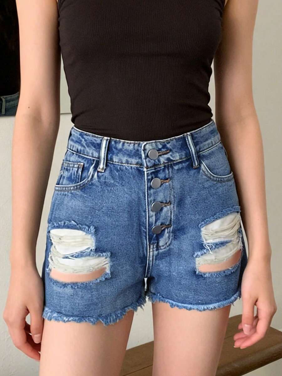 Damskie dżinsowe szorty o śred – Shorts Denim Frayed recenzja i cena