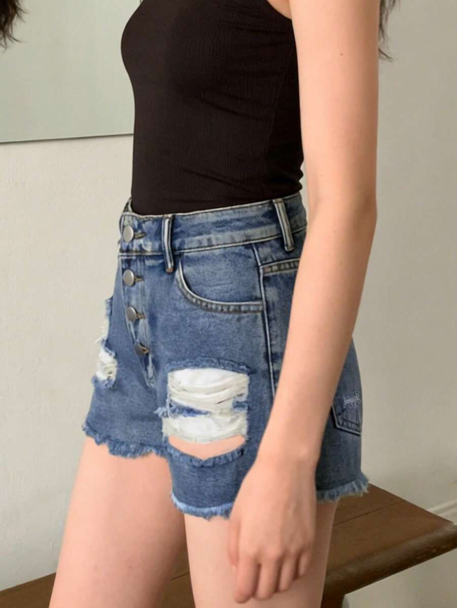 Damskie dżinsowe szorty o śred – Shorts Denim Frayed recenzja i cena