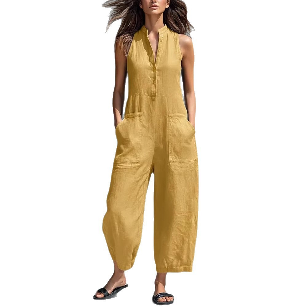 Damski kombinezon bez rękawów  – Jumpsuit Linen Relaxed recenzja i cena
