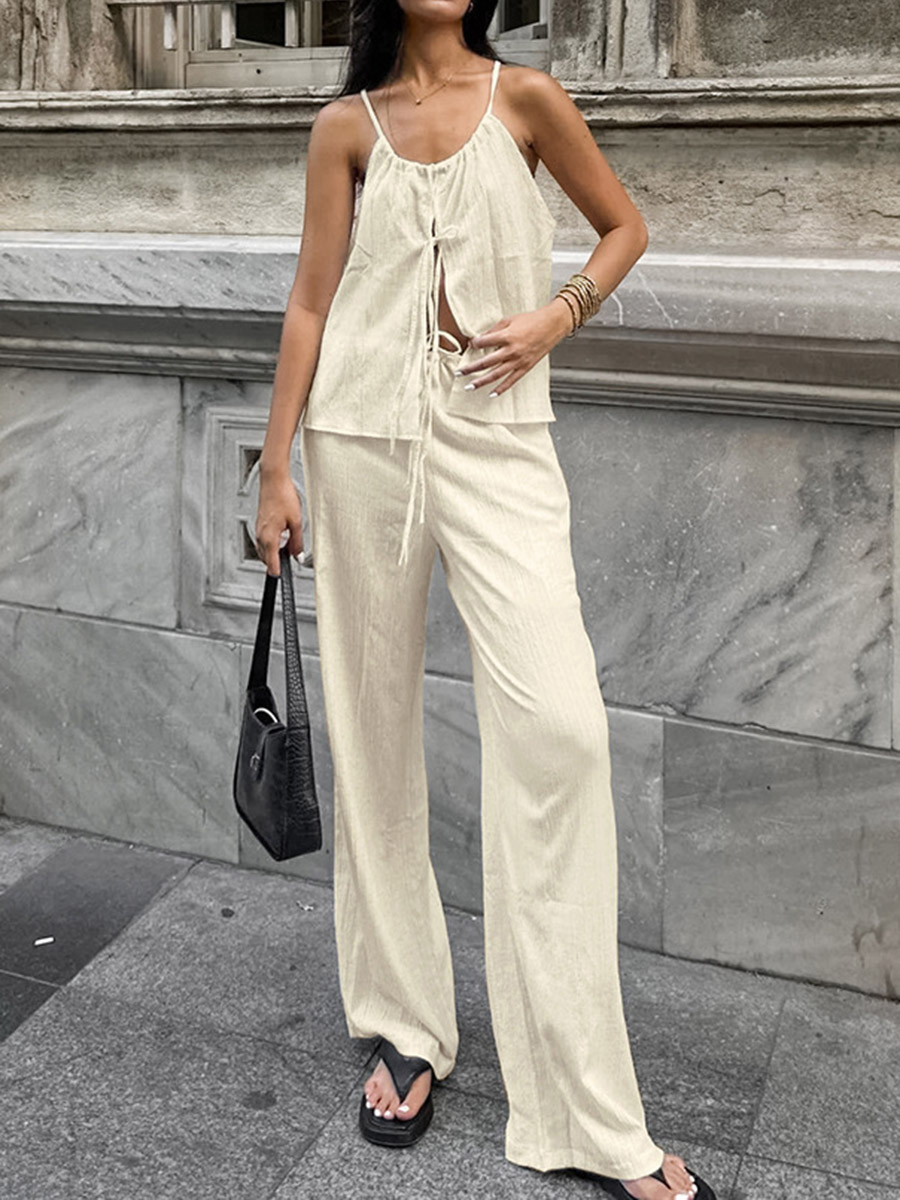 Damski dwuczęściowy zestaw na  – Linen Pant Wide recenzja i cena