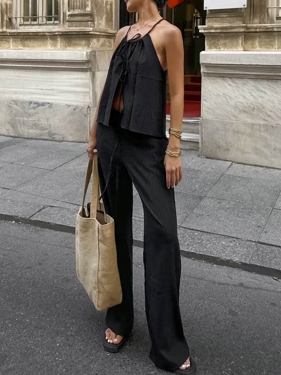 Damski dwuczęściowy zestaw na  – Linen Pant Wide recenzja i cena