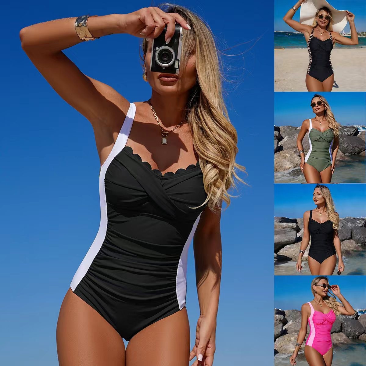 Czarny strój kąpielowy z falba – Swimsuit Bikini Ruched recenzja i cena