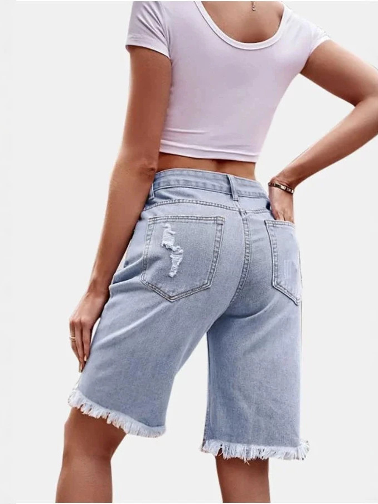 Damskie dżinsowe szorty z wyso – Shorts Denim Frayed recenzja i cena