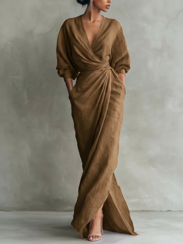 Damska lniana sukienka maxi z  – Linen Dress Wrap recenzja i cena