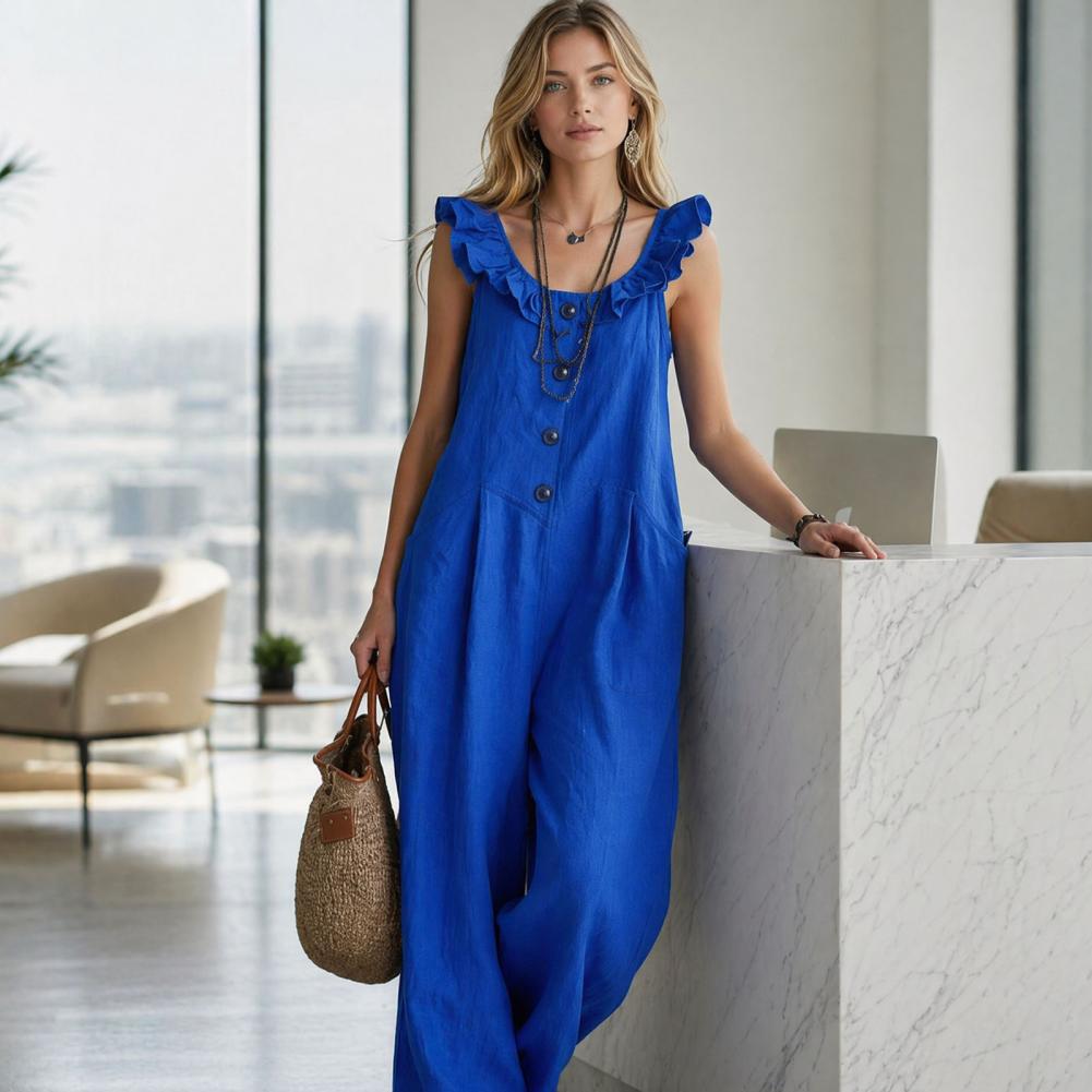 Luźny kombinezon damski z falb – Jumpsuit Linen Relaxed recenzja i cena