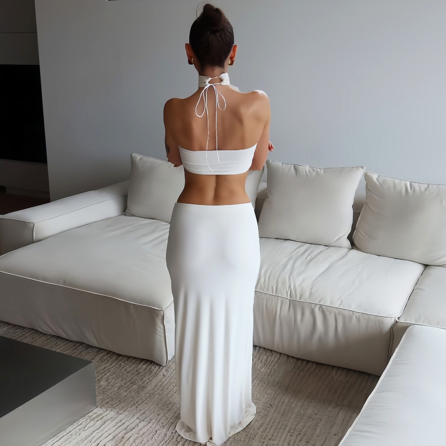 Damski Biały Seksowny Zestaw O – Maxi Dress Halter recenzja i cena