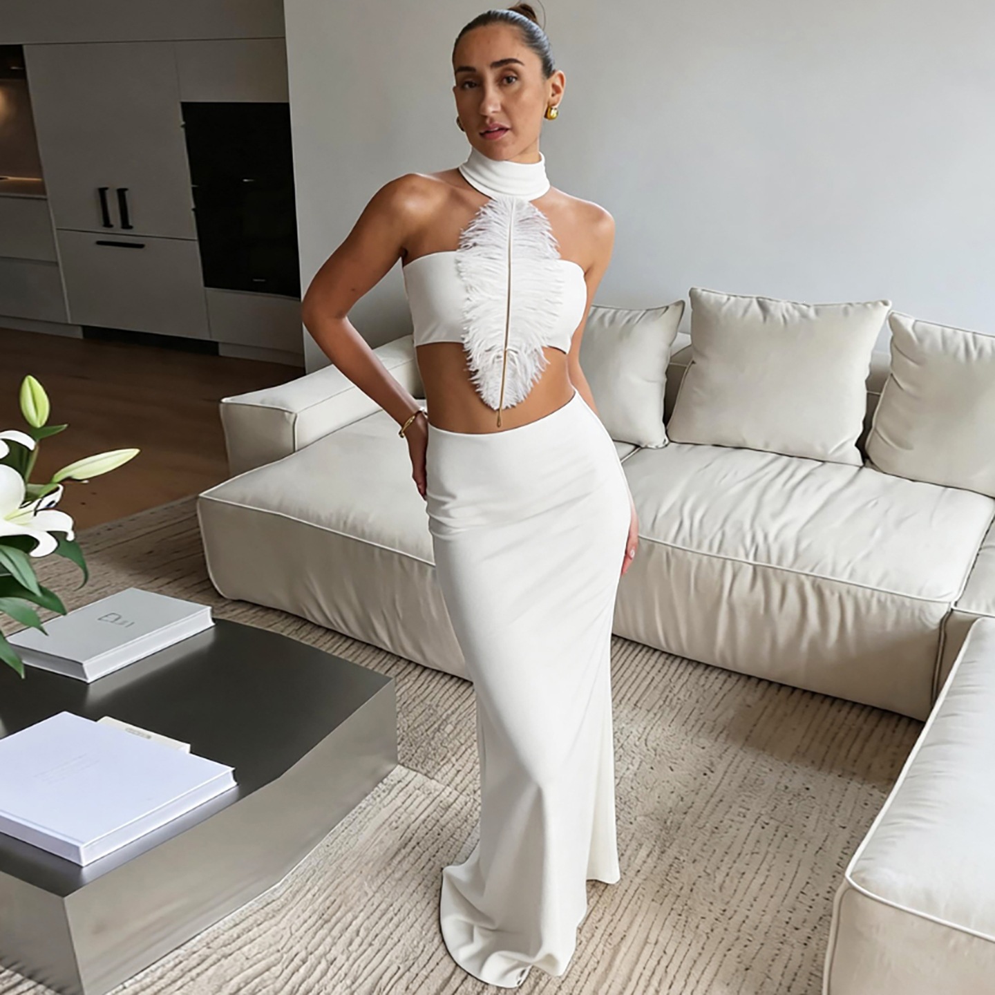 Damski Biały Seksowny Zestaw O – Maxi Dress Halter recenzja i cena