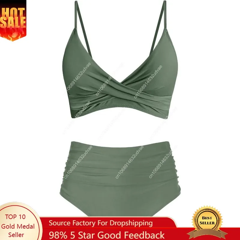 Damskie komplety bikini z wyso – Swimsuit Bikini Ruched recenzja i cena