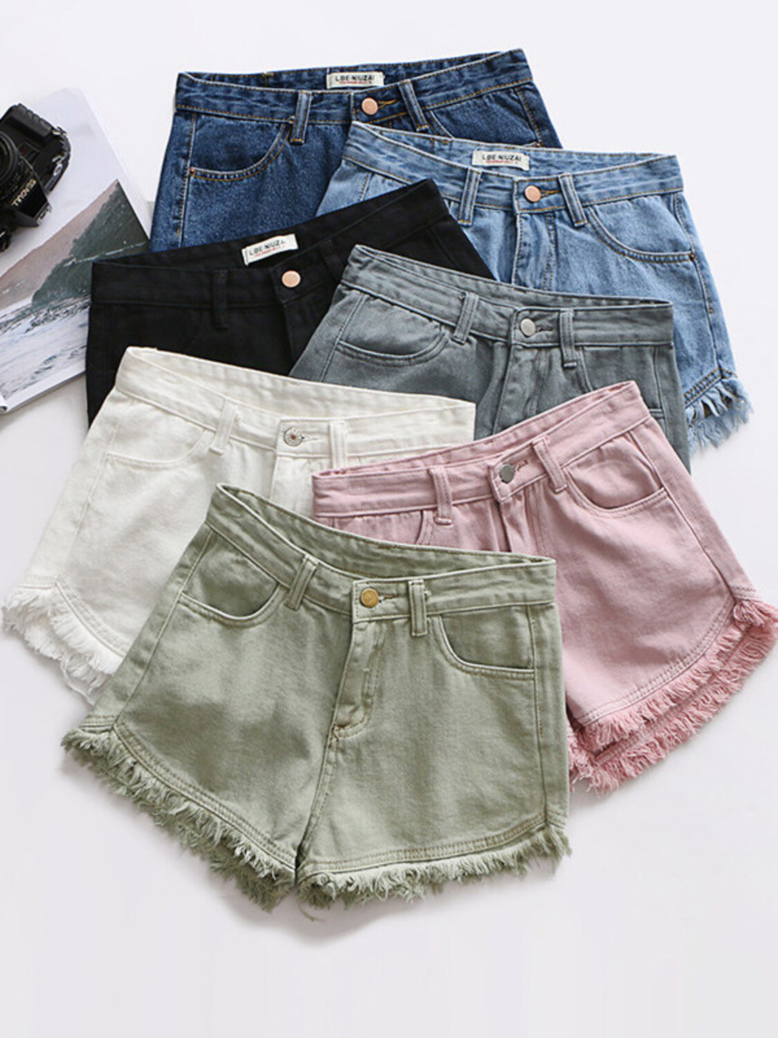 Damskie dżinsowe szorty z wyso – Shorts Denim Frayed recenzja i cena
