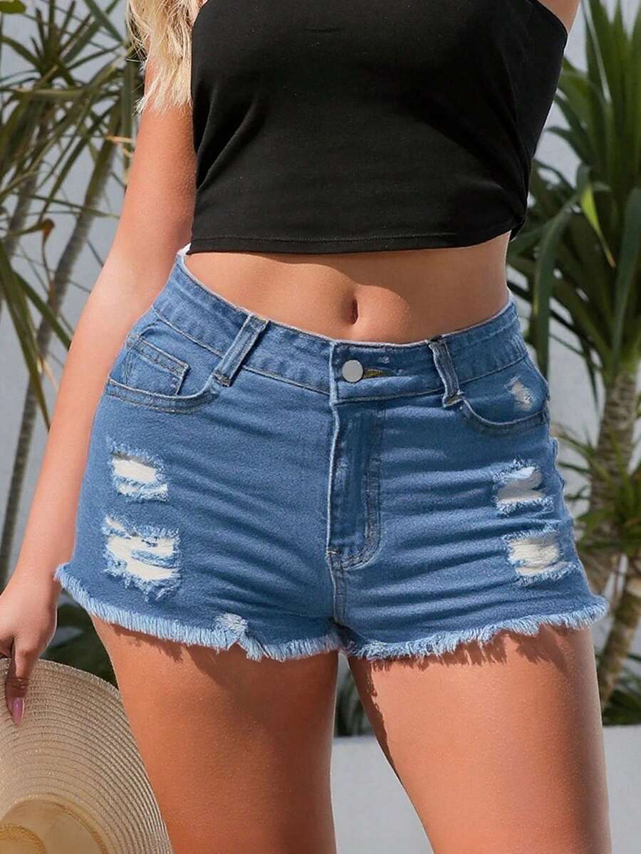 Damskie dżinsowe szorty z kies – Shorts Denim Frayed recenzja i cena