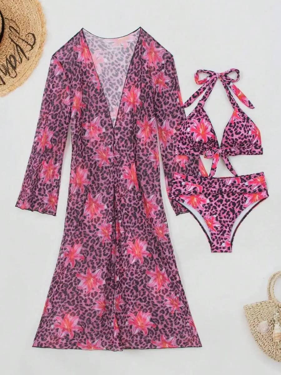Damski 3-częściowy zestaw biki – Kimono Sheer Floral recenzja i cena