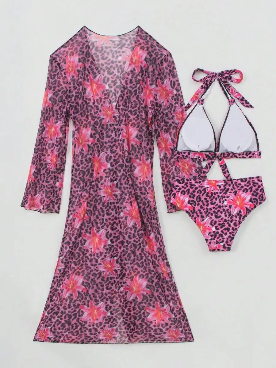 Damski 3-częściowy zestaw biki – Kimono Sheer Floral recenzja i cena