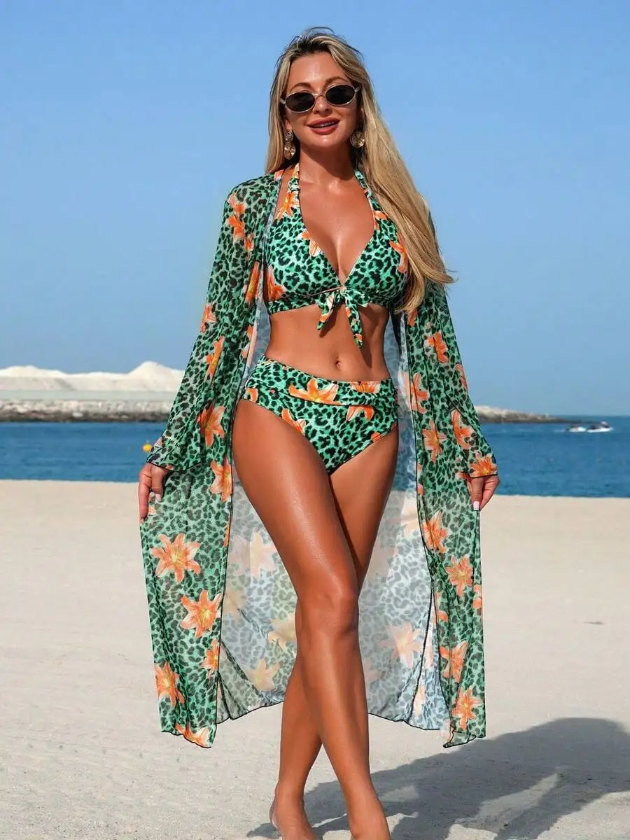 Damski 3-częściowy zestaw biki – Kimono Sheer Floral recenzja i cena