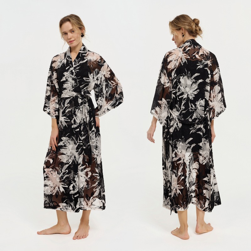 Damski czarno-biały szlafrok k – Kimono Sheer Floral recenzja i cena